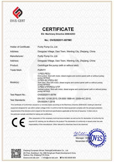 Certificates Water Pumps Manufacturer YesChamp